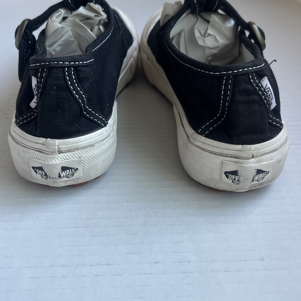 Vans Black Canvas Mary Jane Platform Sneakers with White Sole - Picture 5 of 10